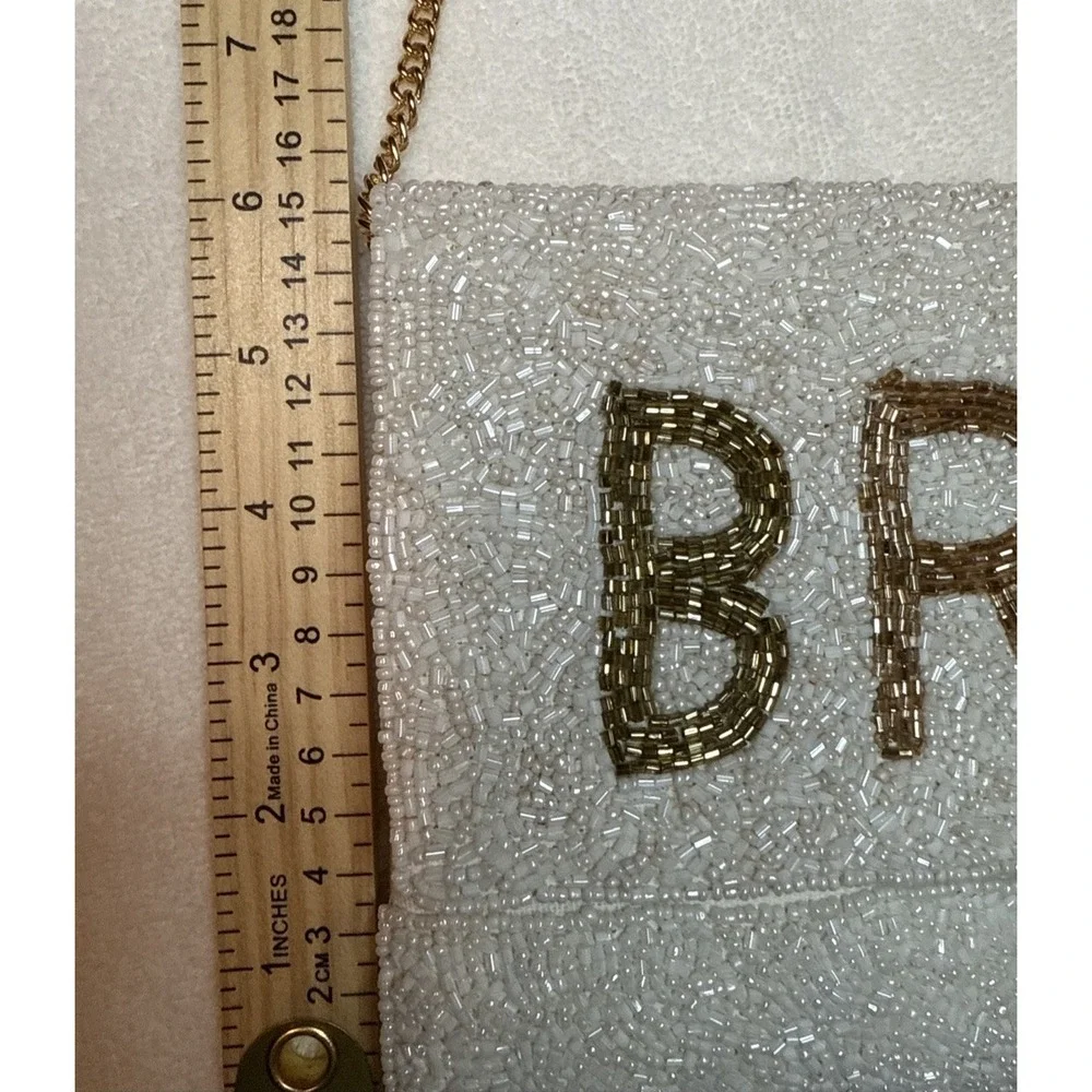 Bride Clutch Embroidered Glass Beaded Gold Tone Chain Strap Classy Elegant